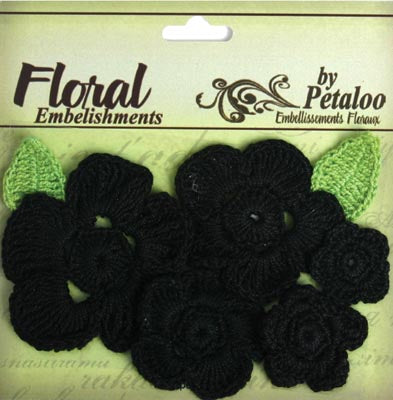 5 Piece Black Crocheted Flowers by Petaloo image 0