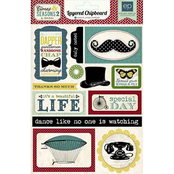 Time & Seasons 2 Layered Chipboard Stickers - Echo Park image 0