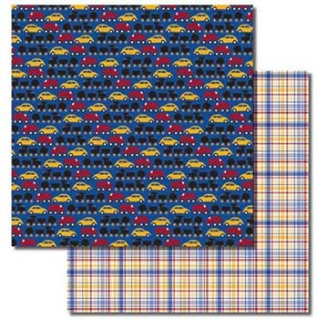 Cute Kids Vehicles/Plaid Double-Sided Paper - Queen & Company image 0
