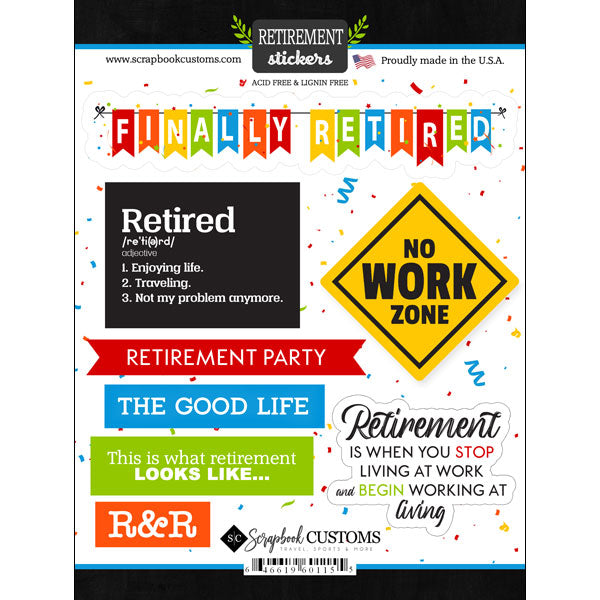 Happy Retirement Cardstock Sticker - Scrapbook Customs image 0