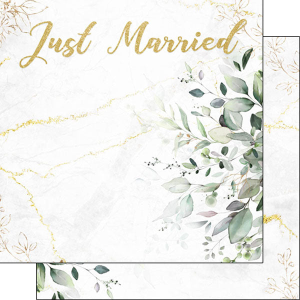 Just Married Eucalyptus & Gold Paper - Scrapbook Customs image 0