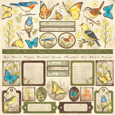 Bird Songs 12x12 Cardstock Sticker Sheet - Creative Imaginations image 0