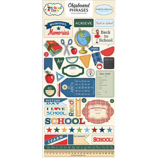School Days Adhesive Chipboard Phrases - Carta Bella image 0