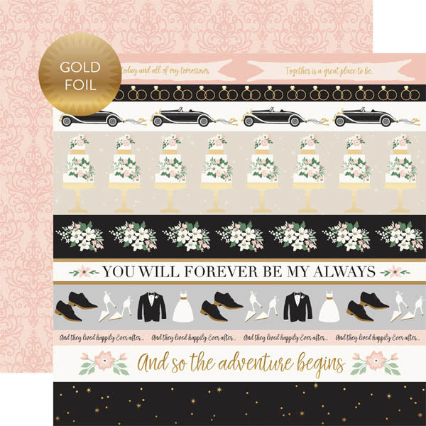Wedding Day Border Strips Gold Foiled Paper - Echo Park image 0