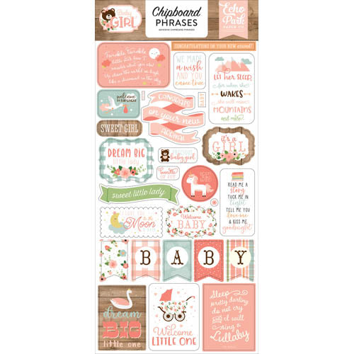 Baby Girl Adhesive Chipboard Phrases - Echo Park image 0