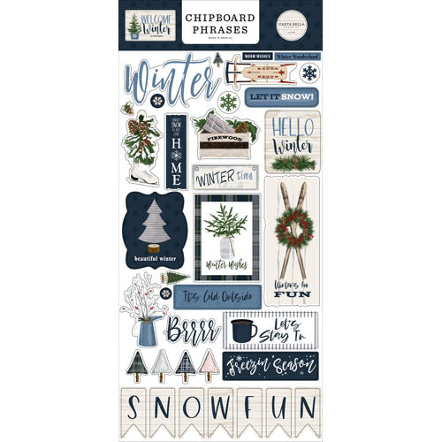 Welcome Winter Adhesive Chipboard Phrases - Carta Bella image 0