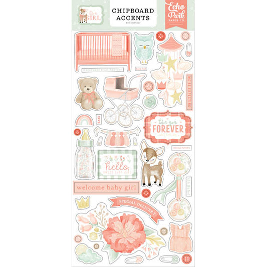 It's A Girl Adhesive Chipboard Accents - Echo Park image 0