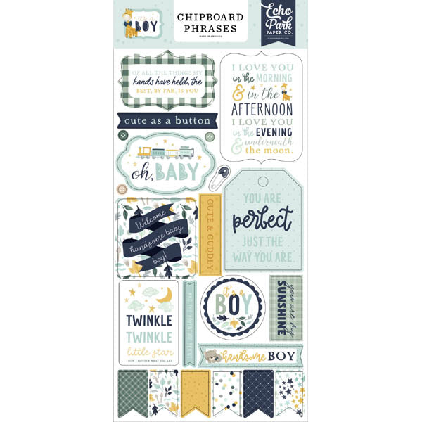 It's A Boy Adhesive Chipboard Phrases - Echo Park image 0