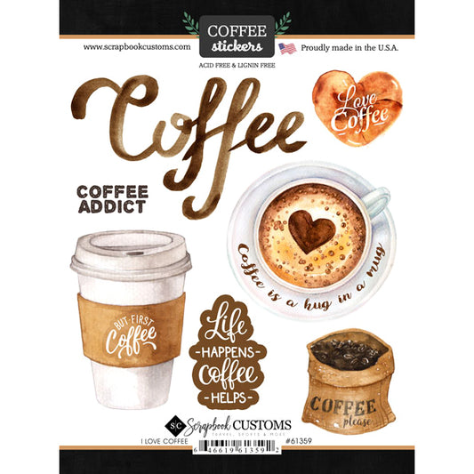 Coffee, I Love Cardstock Sticker - Scrapbook Customs image 0