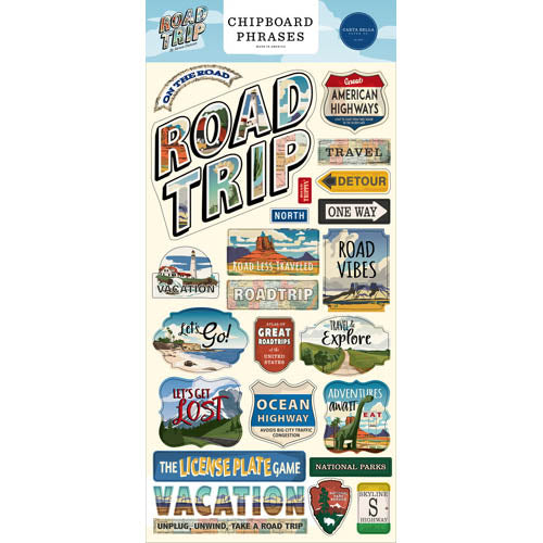 Road Trip Adhesive Chipboard Phrases - Carta Bella image 0