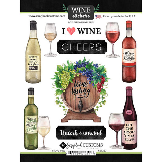 I Love Wine Sticker - Scrapbook Customs image 0