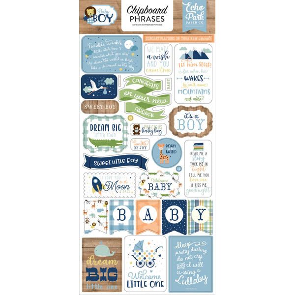 Baby Boy Adhesive Chipboard Phrases - Echo Park image 0