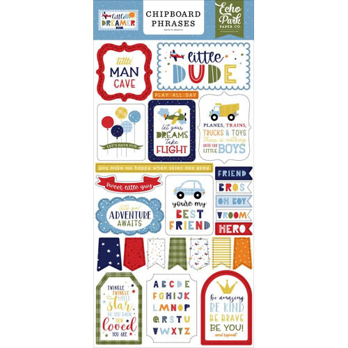 Little Dreamer Boy Adhesive Chipboard Phrases - Echo Park image 0
