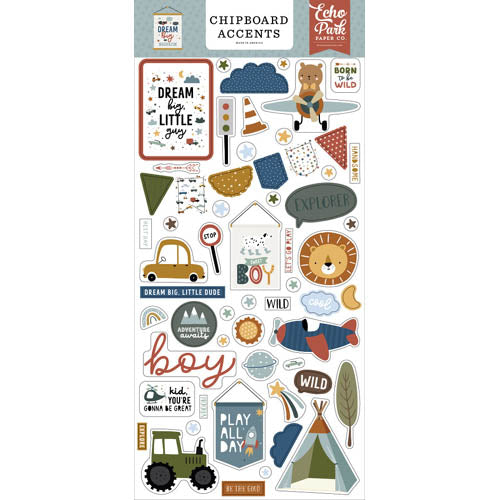 Dream Big Little Boy Adhesive Chipboard Accents- Echo Park image 0