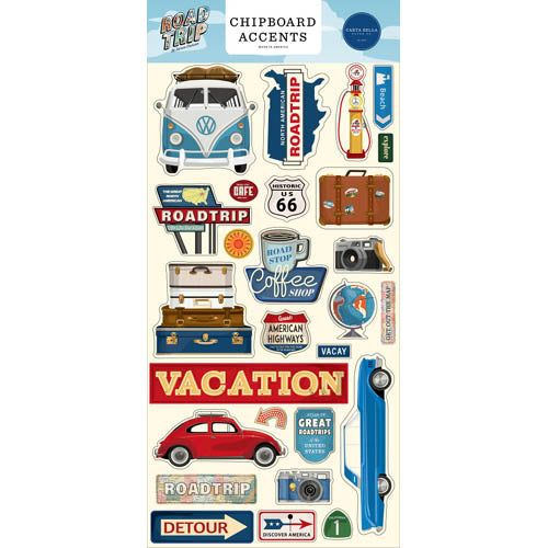 Road Trip Adhesive Chipboard Accents - Carta Bella image 0
