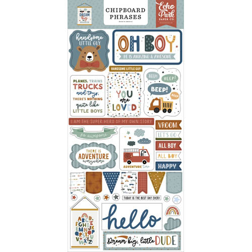 Dream Big Little Boy Adhesive Chipboard Phrases - Echo Park image 0