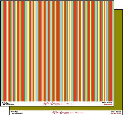 Farm House 12x12 Stripes/Garden Green Double-Sided Cardstock Paper / Keller Creations image 0