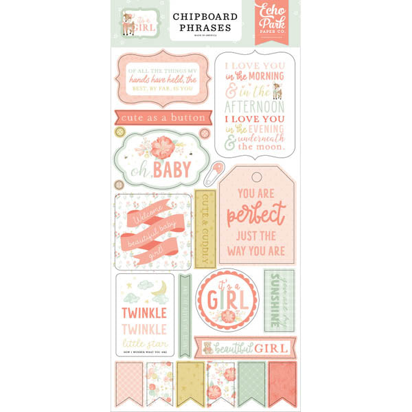 It's A Girl Adhesive Chipboard Phrases - Echo Park. image 0