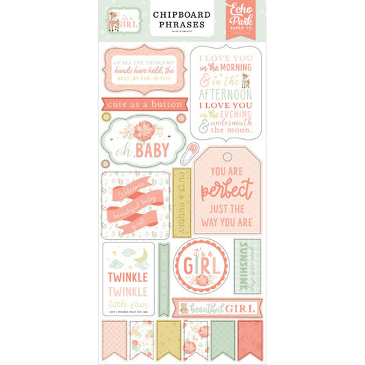 It's A Girl Adhesive Chipboard Phrases - Echo Park. image 0
